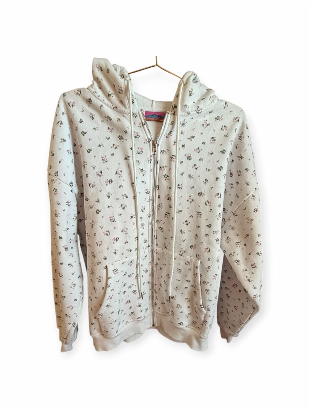Edikted Bouquet Oversized Zip Up Hoodie Cream Floral XS NWOT